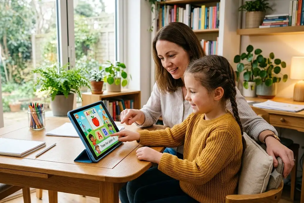 child using a top rated children english language app for vocabulary practice